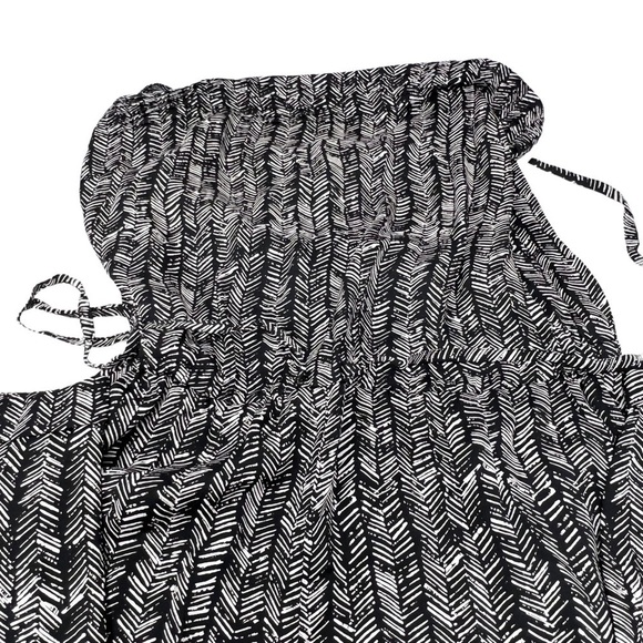 LOFT Black White Geometric Print Straight Neck Belted Jumpsuit Pockets Size M - Picture 8 of 11